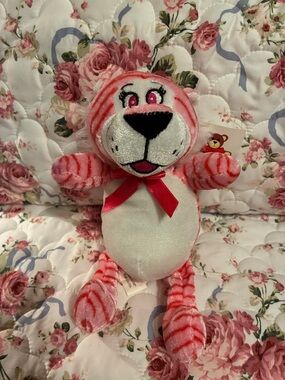 NWT-Pink Striped Plush Tiger with Red Bow